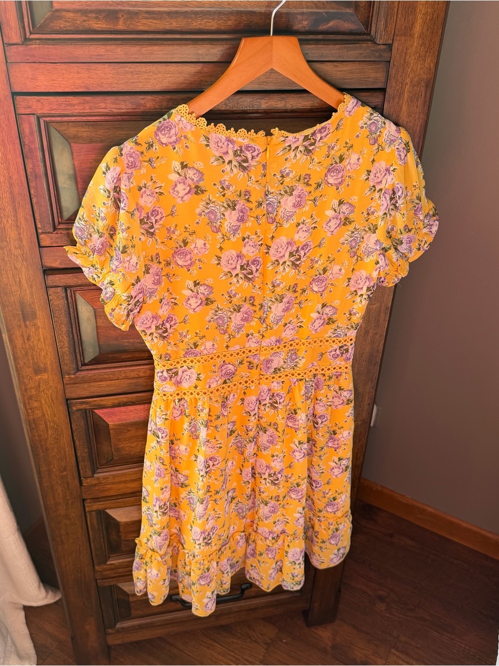 Francesca's Collections Yellow Floral Lace-Trim Girls' Dress - Picture 5 of 5